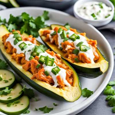 Buffalo Chicken Zucchini Boats